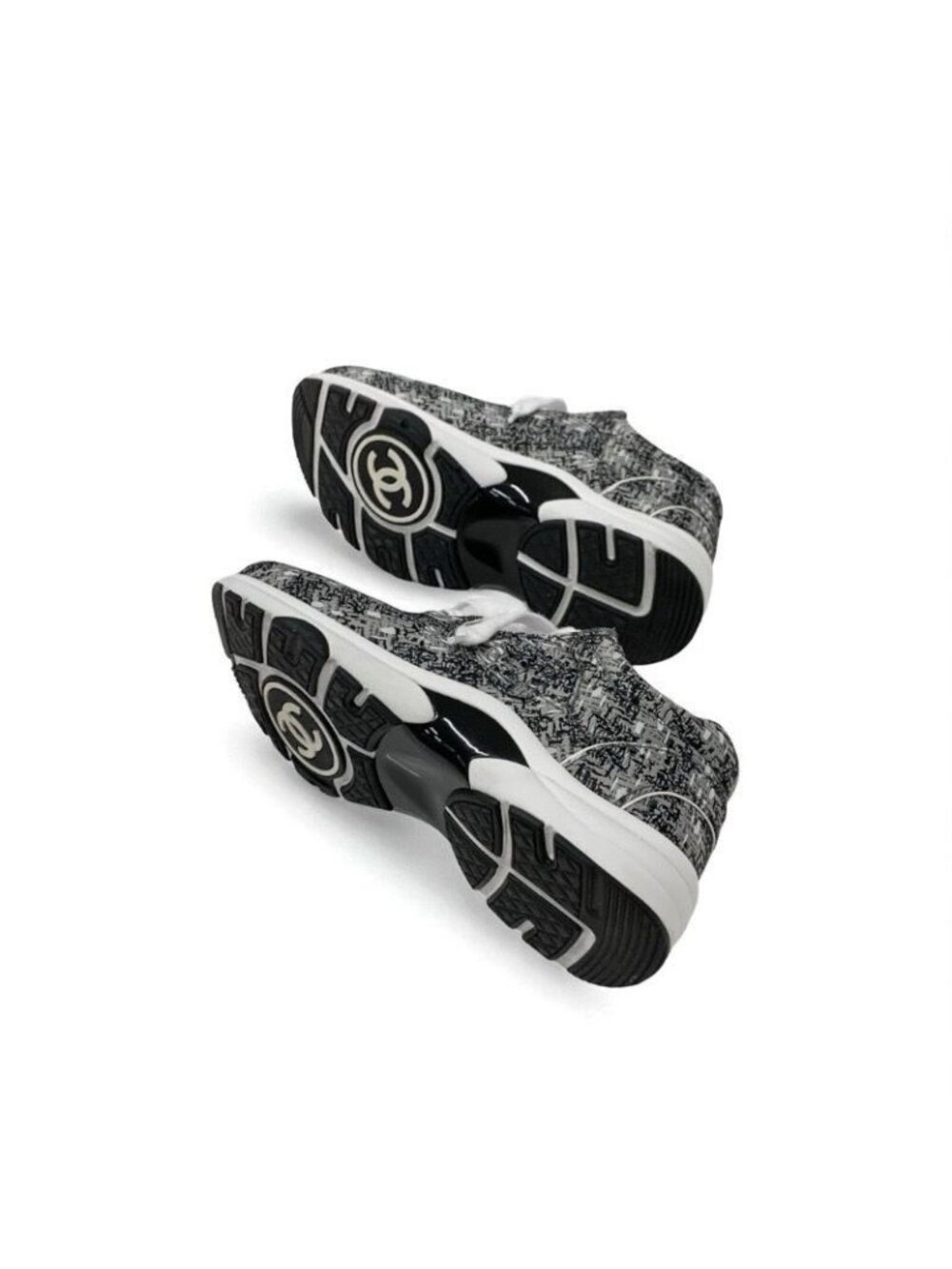 Chanel Sneakers Shoes Fabric Gray Black White Coco Mark Logo - Picture 6 of 9